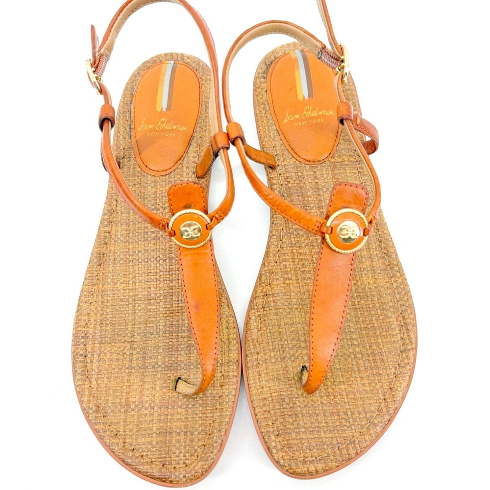 Sam Edelman Gigi Signet Sandals Women 8.5 Brown Leather T-Strap Flat Boho Summer - Picture 7 of 12